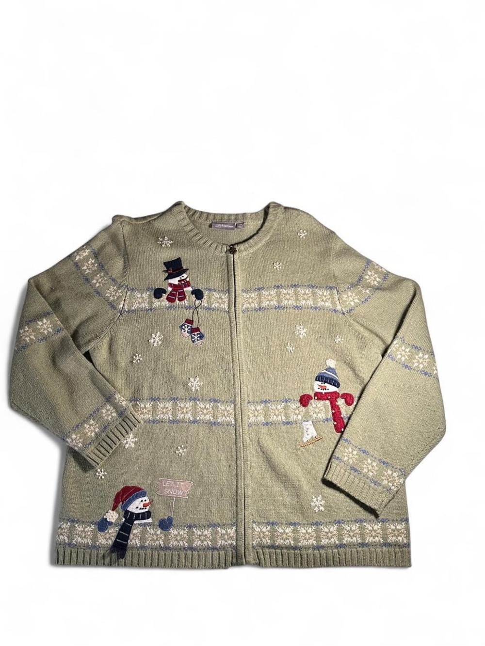 croft & barrow Olive Green Zip-Up Snowman Cardigan